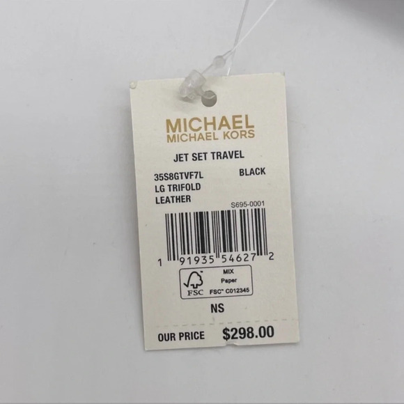 Michael Kors Large Trifold Wallet Black Leather Rich Black/Gold - Picture 8 of 8